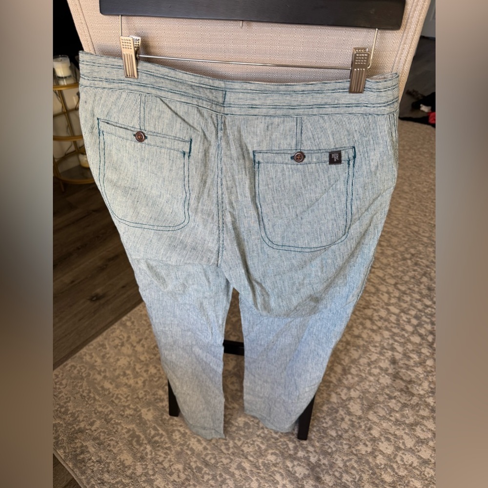 The North Face Turquoise Blue and White Striped Linen Cotton Pants, 6 - Picture 5 of 7